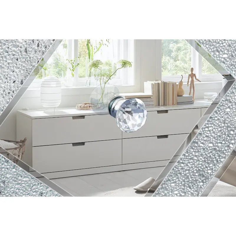 Meuble TV de 59 pouces avec portes miroir en losange et espace de rangement