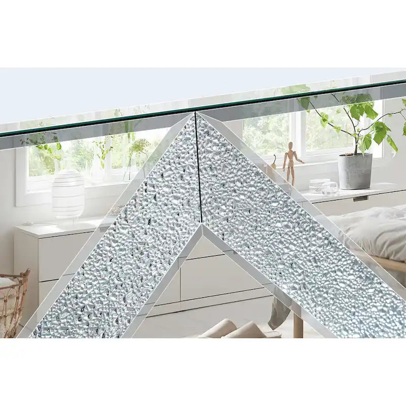 Meuble TV de 59 pouces avec portes miroir en losange et espace de rangement