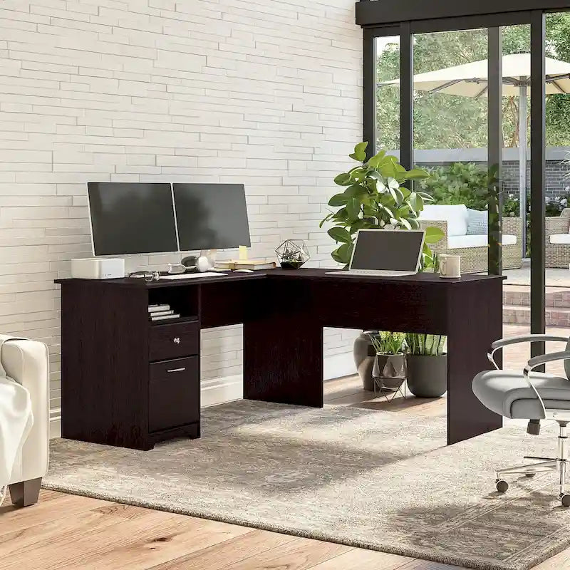 Bureau d'angle en L de 152 cm (avec étagères et tiroirs)
