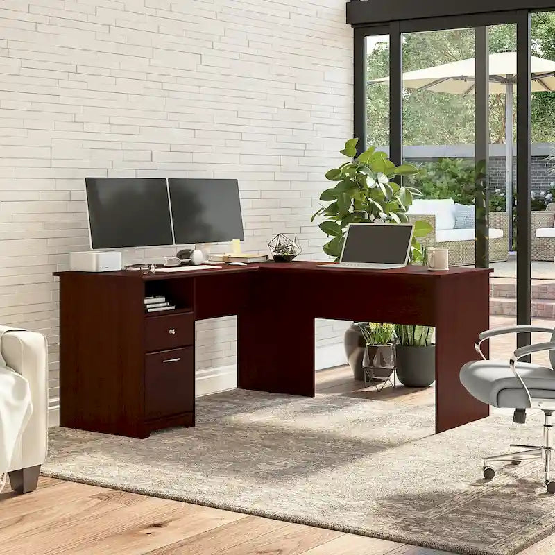 Bureau d'angle en L de 152 cm (avec étagères et tiroirs)