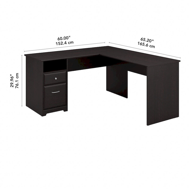 Bureau d'angle en L de 152 cm (avec étagères et tiroirs)