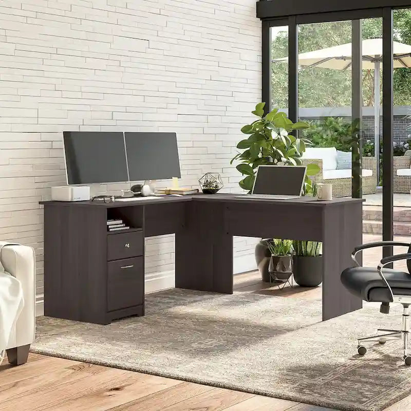 Bureau d'angle en L de 152 cm (avec étagères et tiroirs)