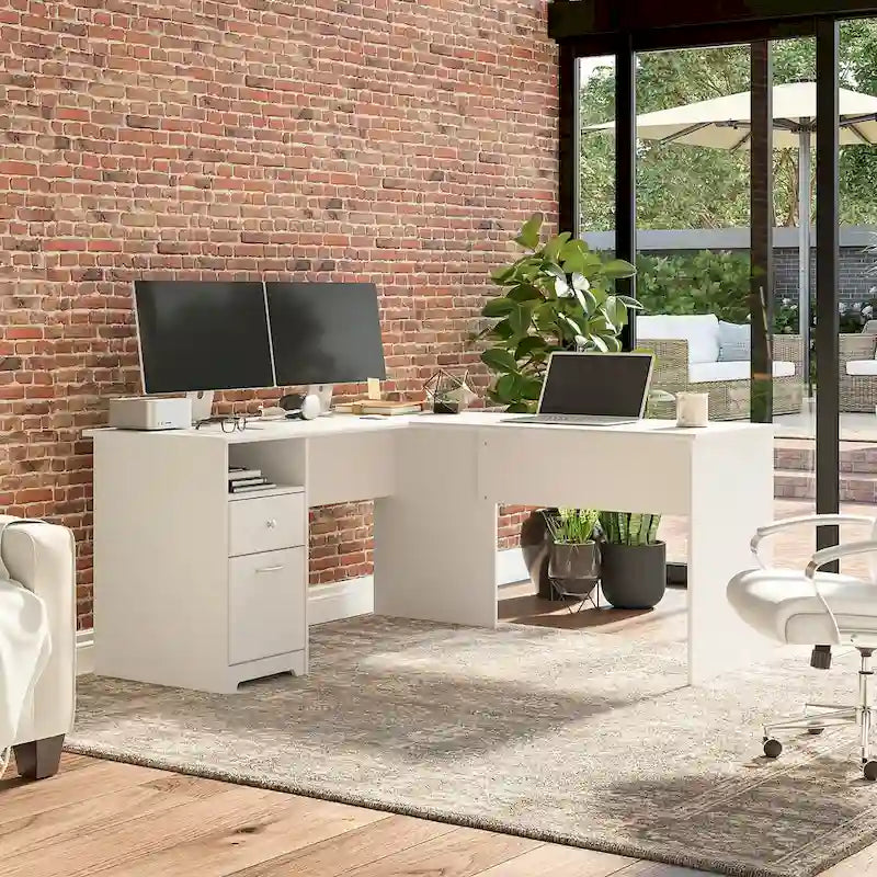 Bureau d'angle en L de 152 cm (avec étagères et tiroirs)