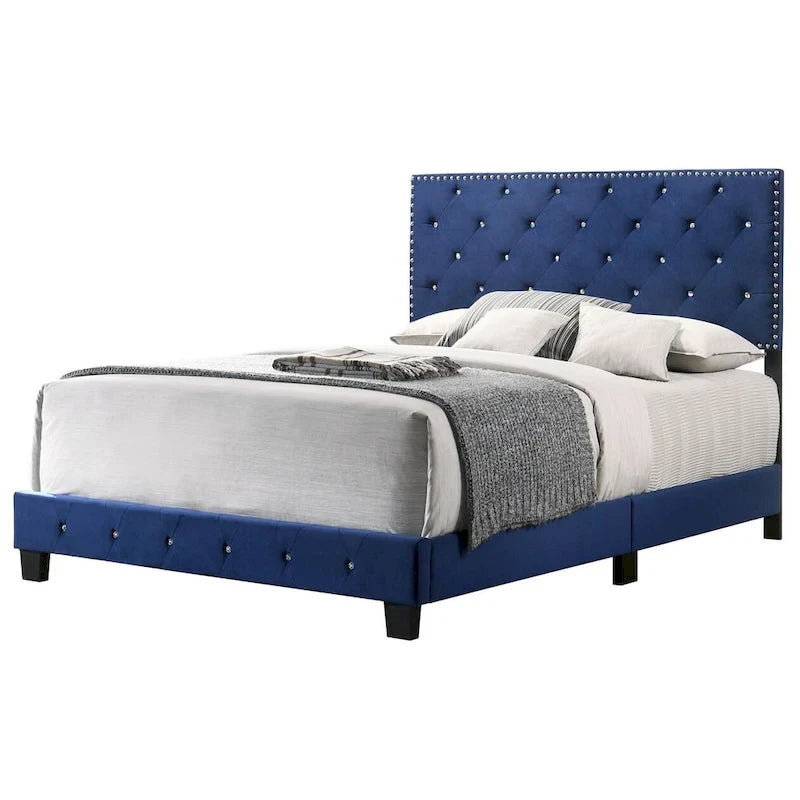 Lit capitonné en velours et similicuir avec bijoux intégrés – Grand lit (Panel Bed)