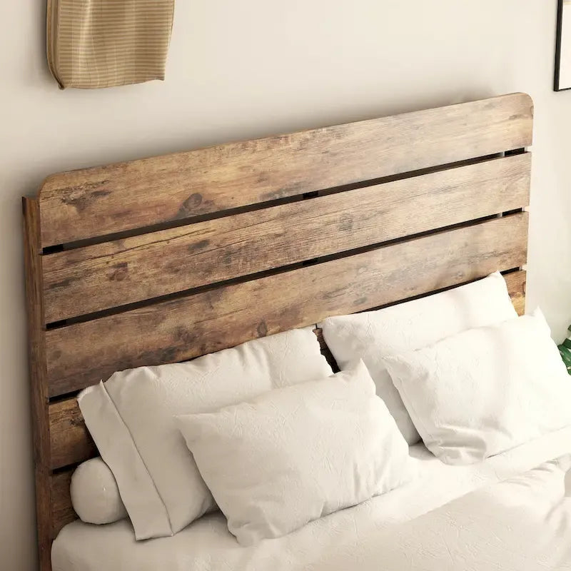 Ensemble de 3 meubles de chambre à coucher – Lit plateforme en bois avec tête de lit et 2 tables de chevet en bois massif à trois tiroirs