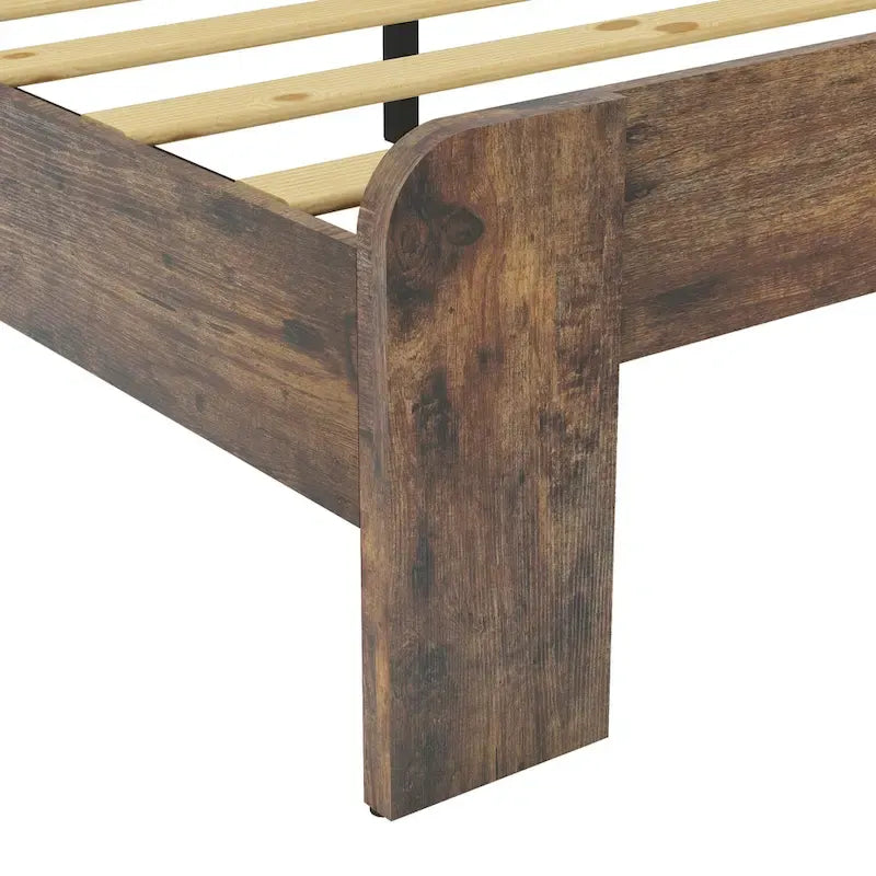 Ensemble de 3 meubles de chambre à coucher – Lit plateforme en bois avec tête de lit et 2 tables de chevet en bois massif à trois tiroirs