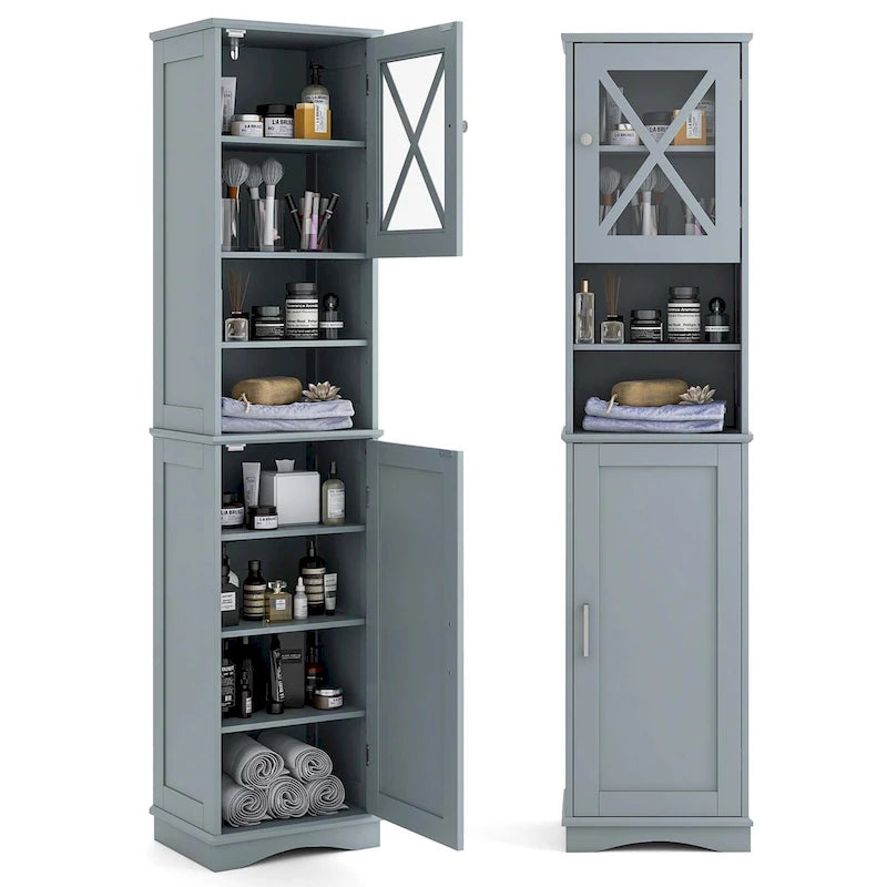 Meuble de rangement haut sur pied pour salle de bain