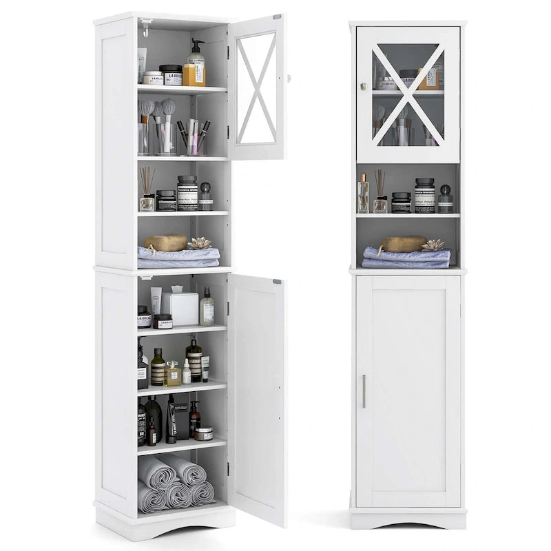Meuble de rangement haut sur pied pour salle de bain