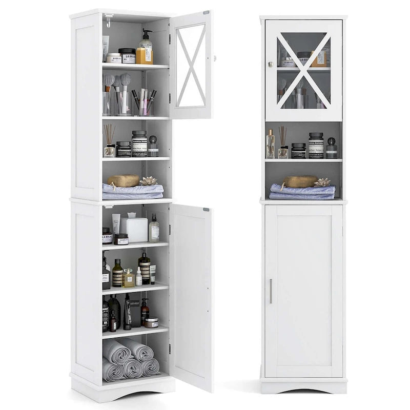 Meuble de rangement haut sur pied pour salle de bain