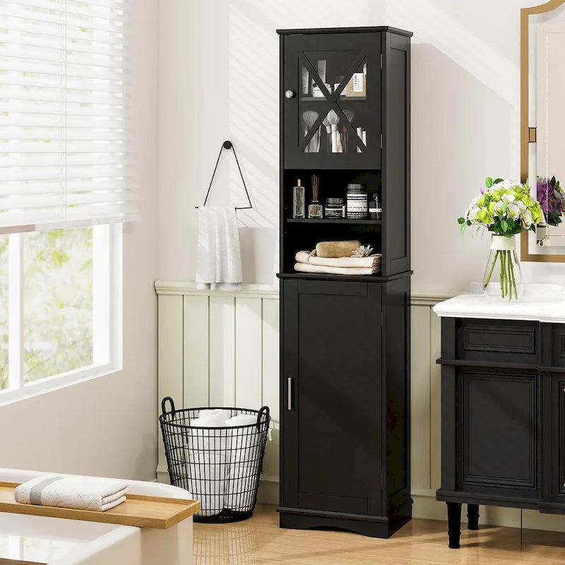 Meuble de rangement haut sur pied pour salle de bain