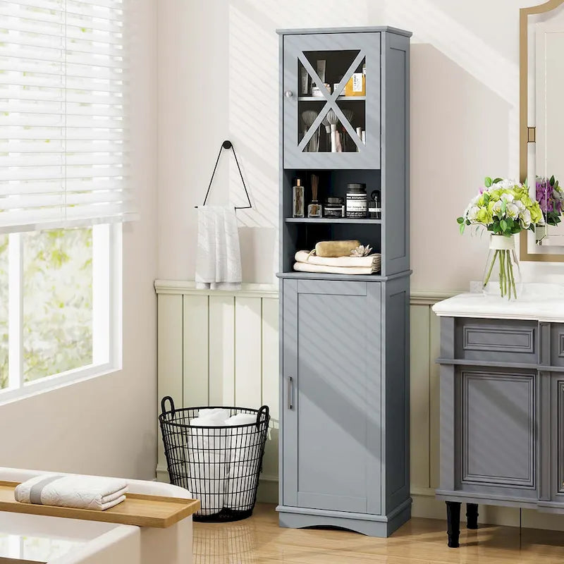 Meuble de rangement haut sur pied pour salle de bain