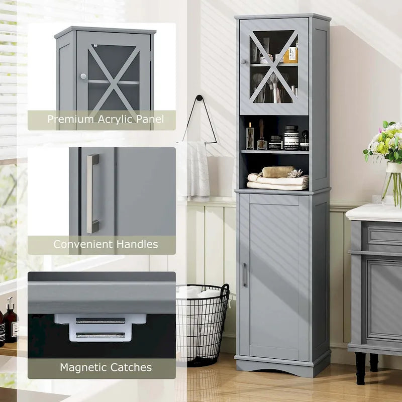 Meuble de rangement haut sur pied pour salle de bain
