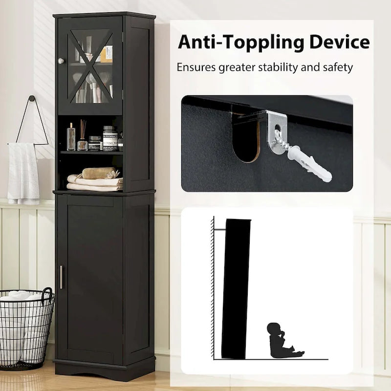 Meuble de rangement haut sur pied pour salle de bain