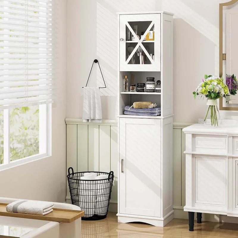Meuble de rangement haut sur pied pour salle de bain