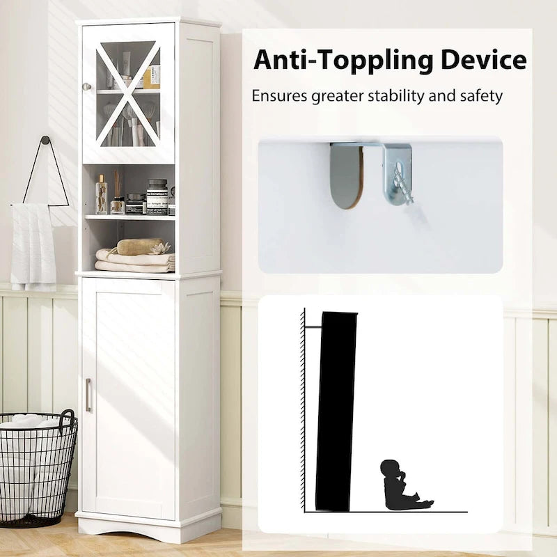 Meuble de rangement haut sur pied pour salle de bain