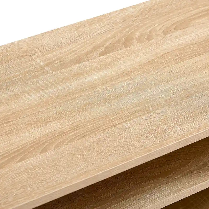 Meuble TV de 140 cm avec double portes coulissantes, pieds en bois massif et étagères réglables
