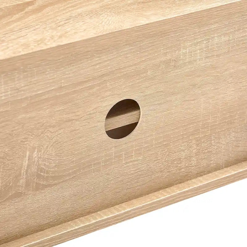 Meuble TV de 140 cm avec double portes coulissantes, pieds en bois massif et étagères réglables