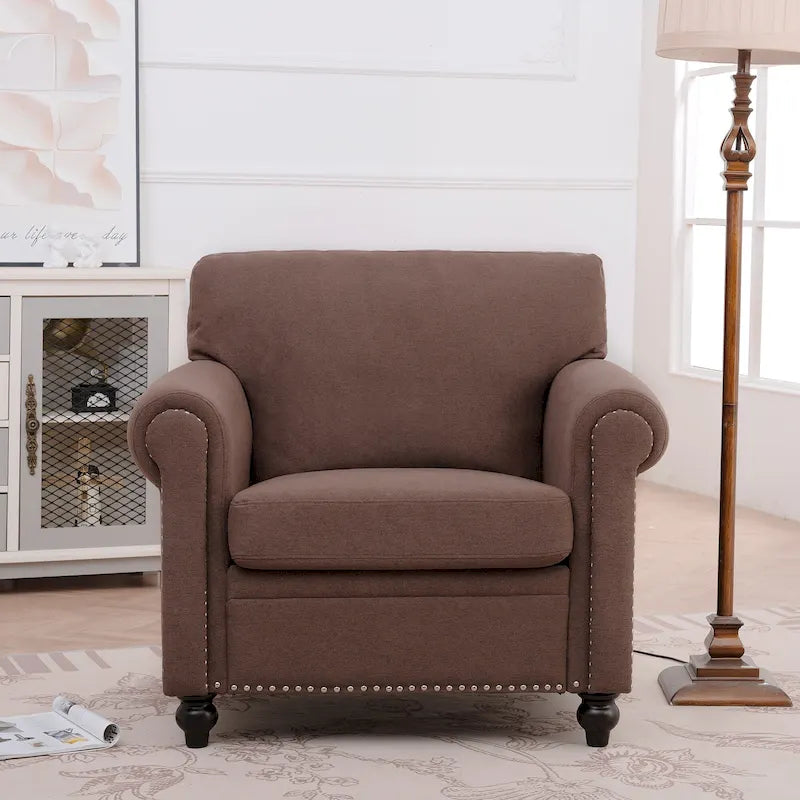 Fauteuil de salon rembourré marron de style moderne de 95 cm