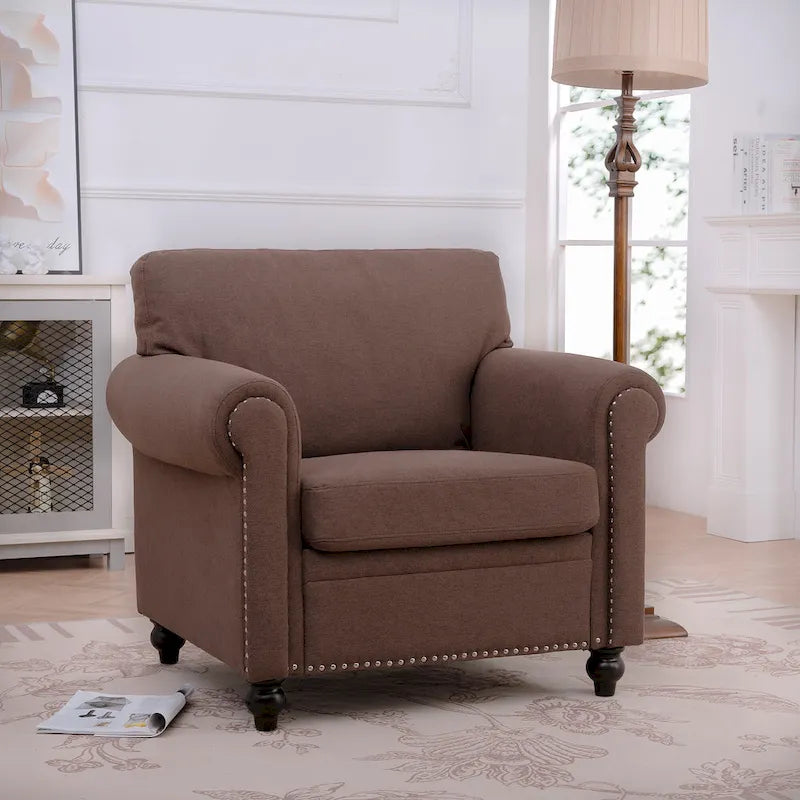 Fauteuil de salon rembourré marron de style moderne de 95 cm