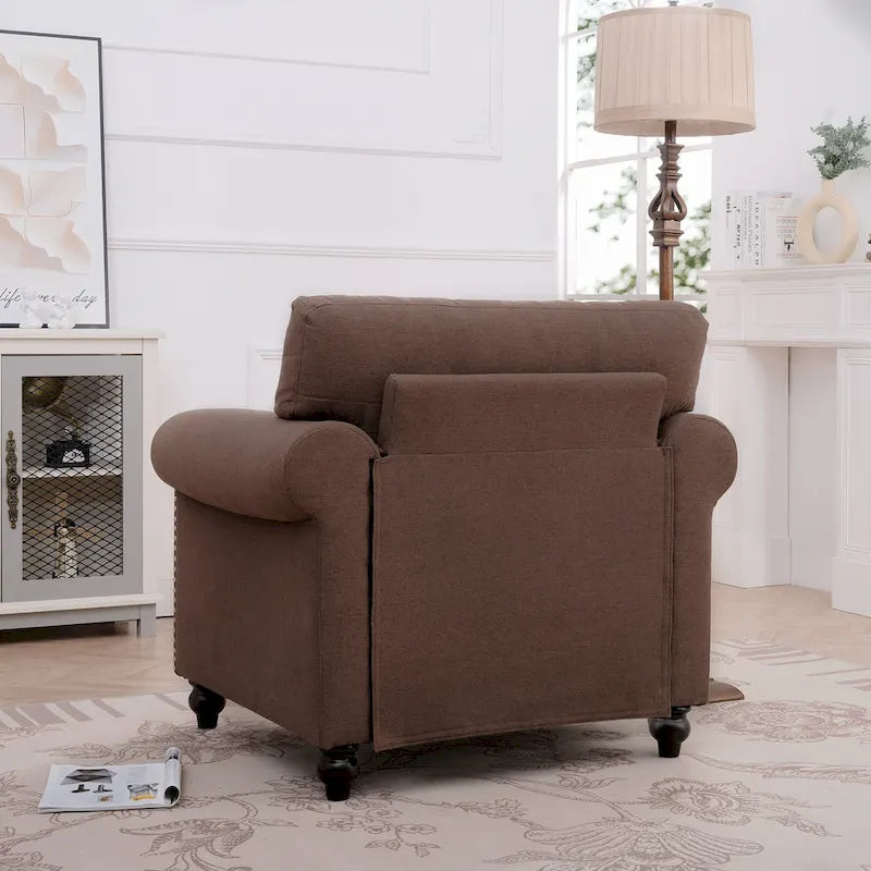 Fauteuil de salon rembourré marron de style moderne de 95 cm