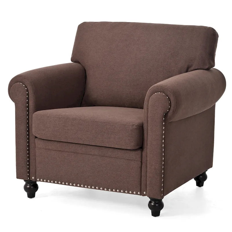 Fauteuil de salon rembourré marron de style moderne de 95 cm