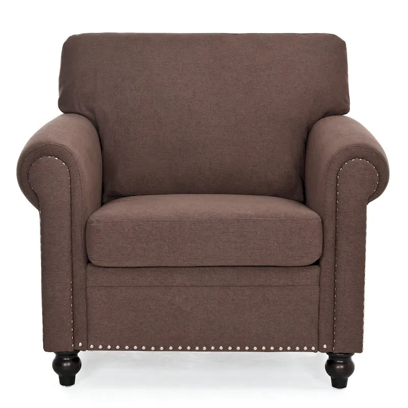 Fauteuil de salon rembourré marron de style moderne de 95 cm