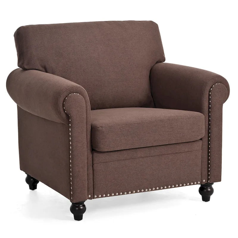 Fauteuil de salon rembourré marron de style moderne de 95 cm