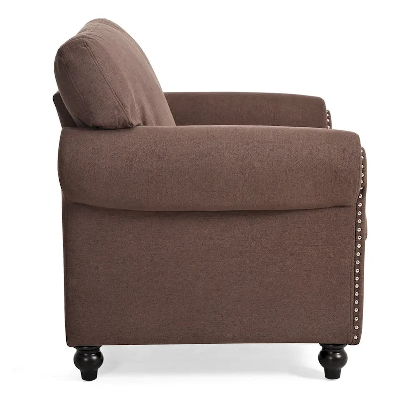 Fauteuil de salon rembourré marron de style moderne de 95 cm