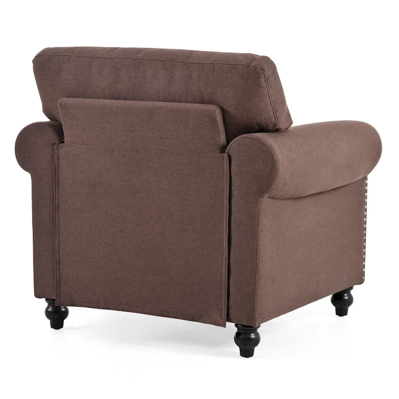 Fauteuil de salon rembourré marron de style moderne de 95 cm