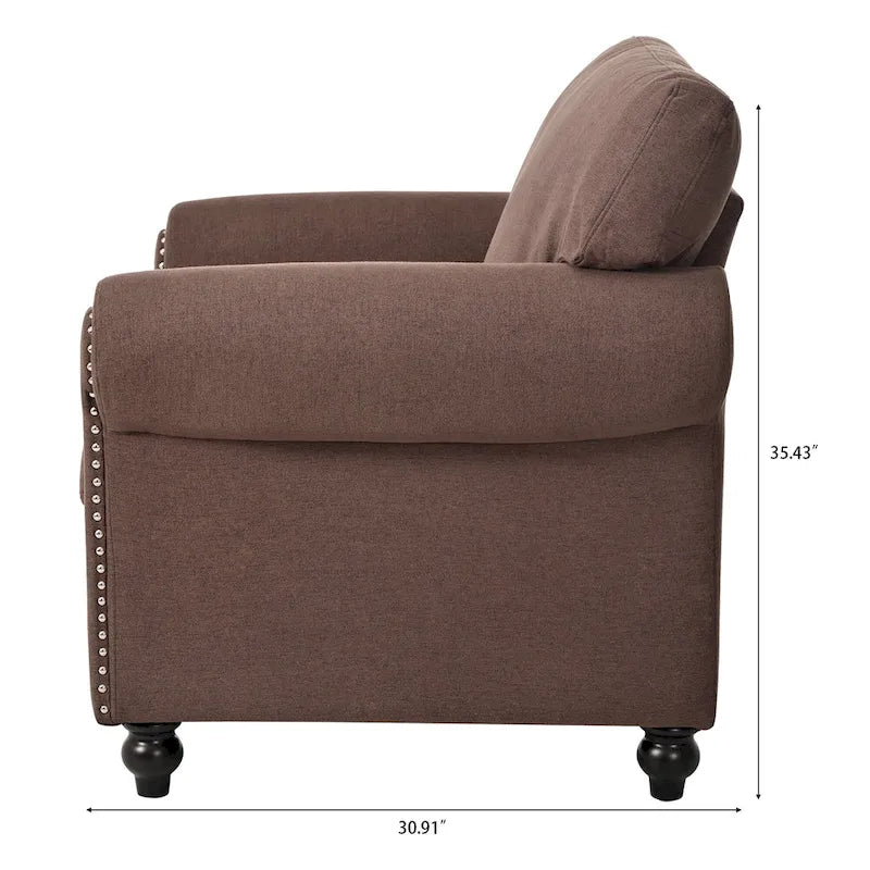Fauteuil de salon rembourré marron de style moderne de 95 cm