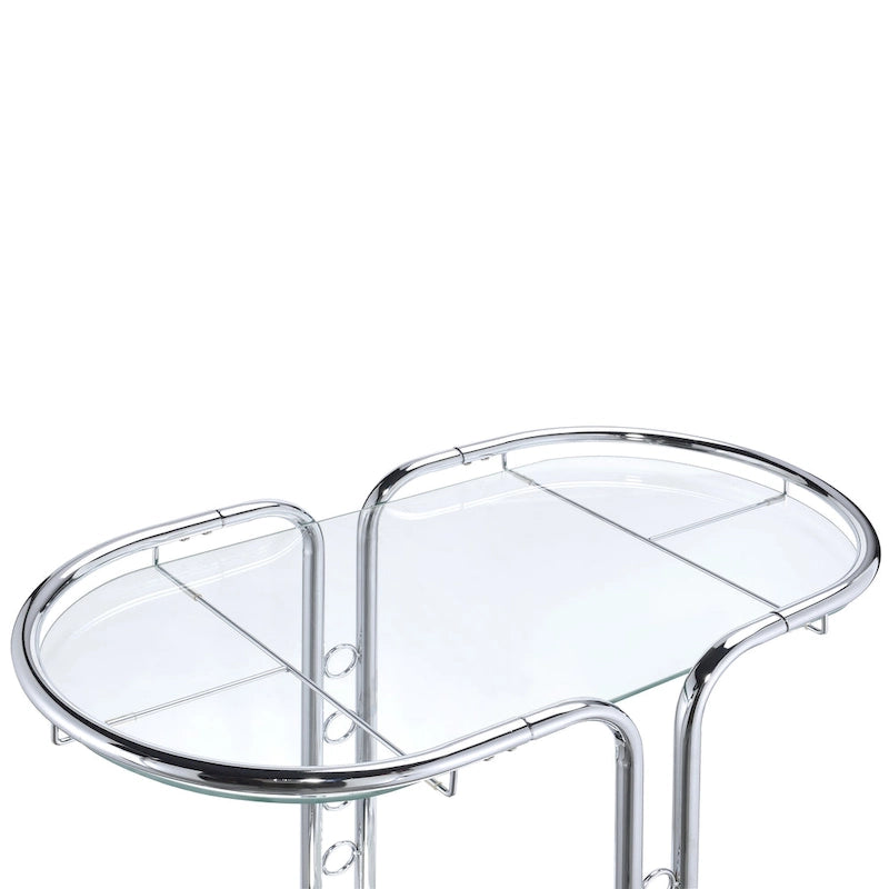 Chariot de service moderne en chrome et verre avec roulettes