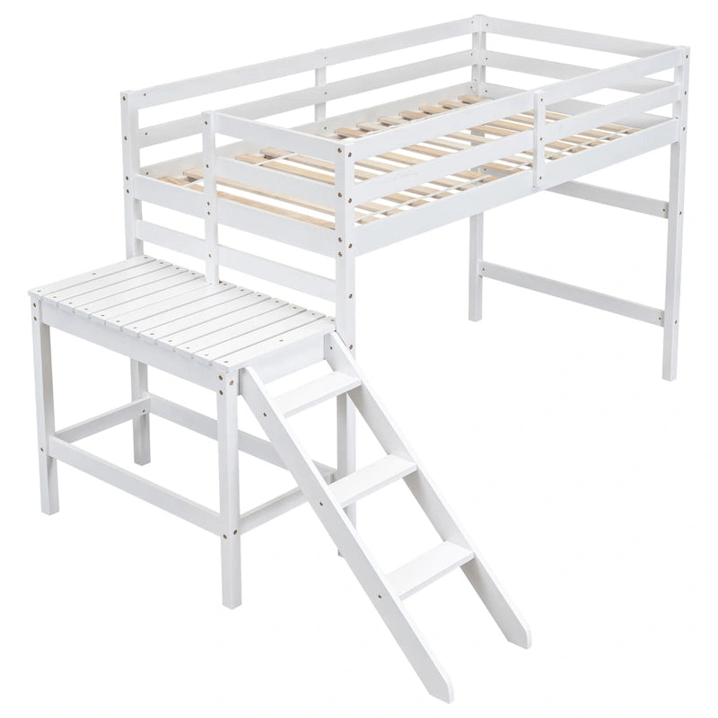 Lit mezzanine avec plateforme, échelle