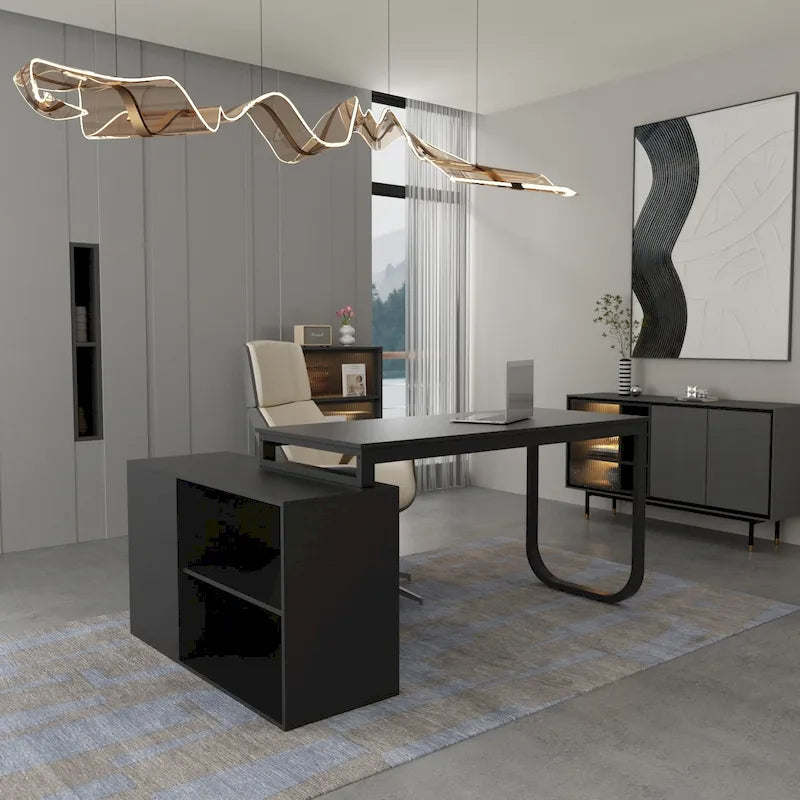 Bureau d'ordinateur d'angle en L de 55 pouces (avec tiroirs)