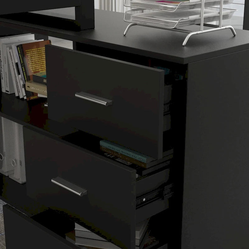 Bureau d'ordinateur d'angle en L de 55 pouces (avec tiroirs)