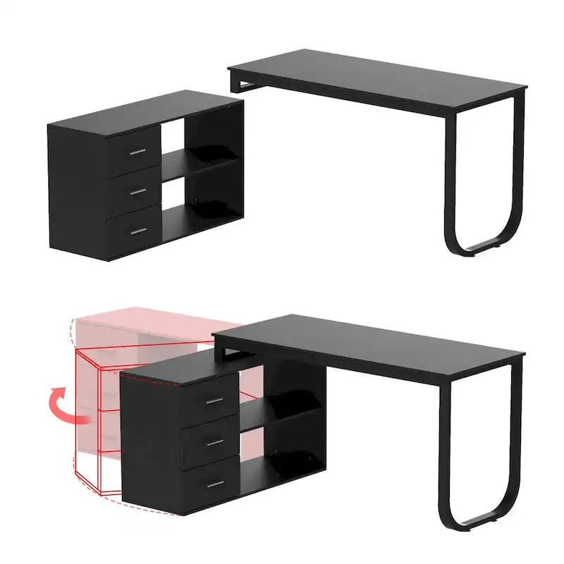 Bureau d'ordinateur d'angle en L de 55 pouces (avec tiroirs)