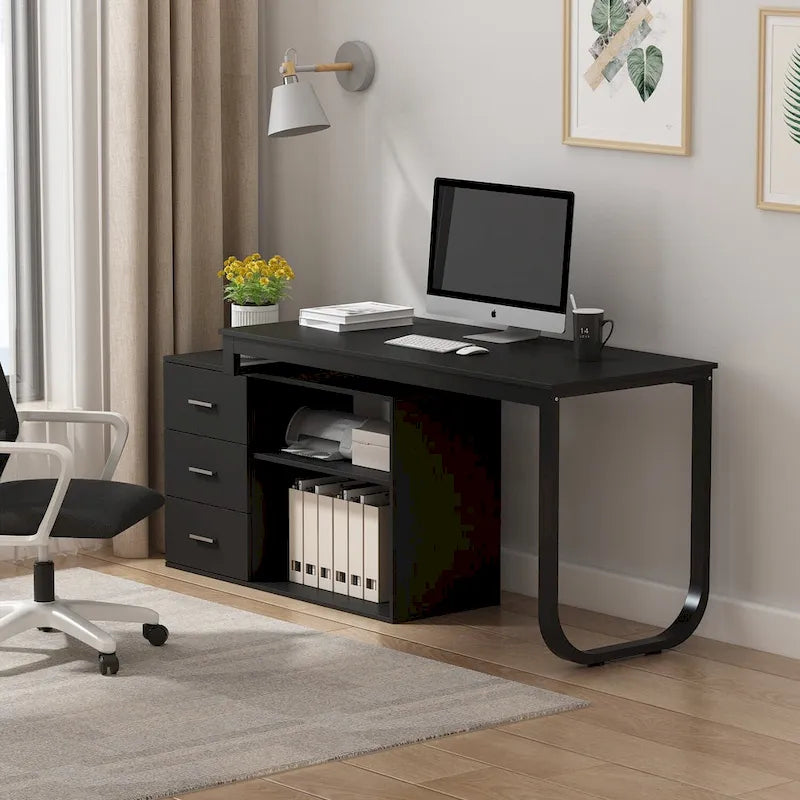 Bureau d'ordinateur d'angle en L de 55 pouces (avec tiroirs)