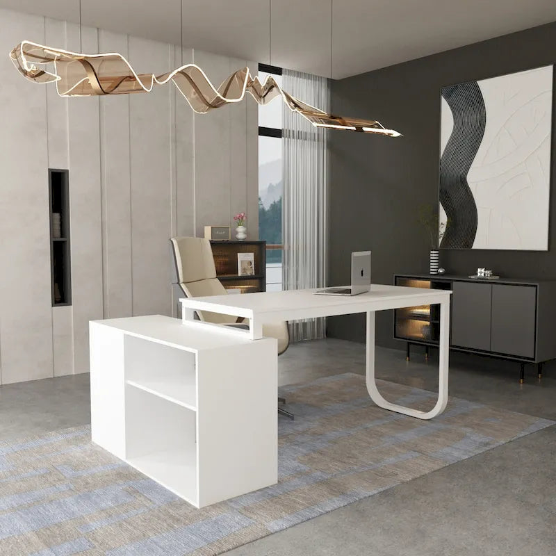 Bureau d'ordinateur d'angle en L de 55 pouces (avec tiroirs)