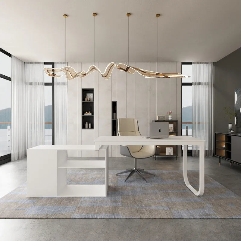 Bureau d'ordinateur d'angle en L de 55 pouces (avec tiroirs)