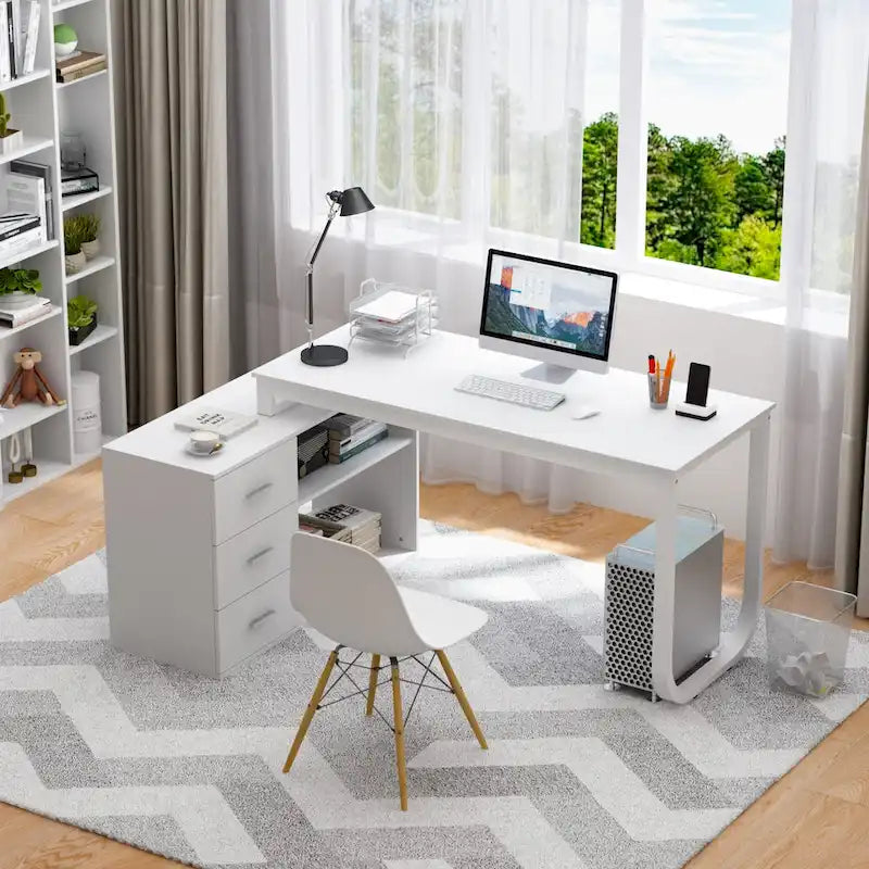 Bureau d'ordinateur d'angle en L de 55 pouces (avec tiroirs)