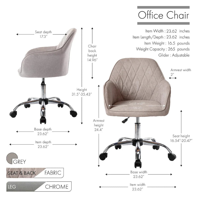 Bureau et chaises de bureau à domicile, recouverts de tissu, avec roulettes