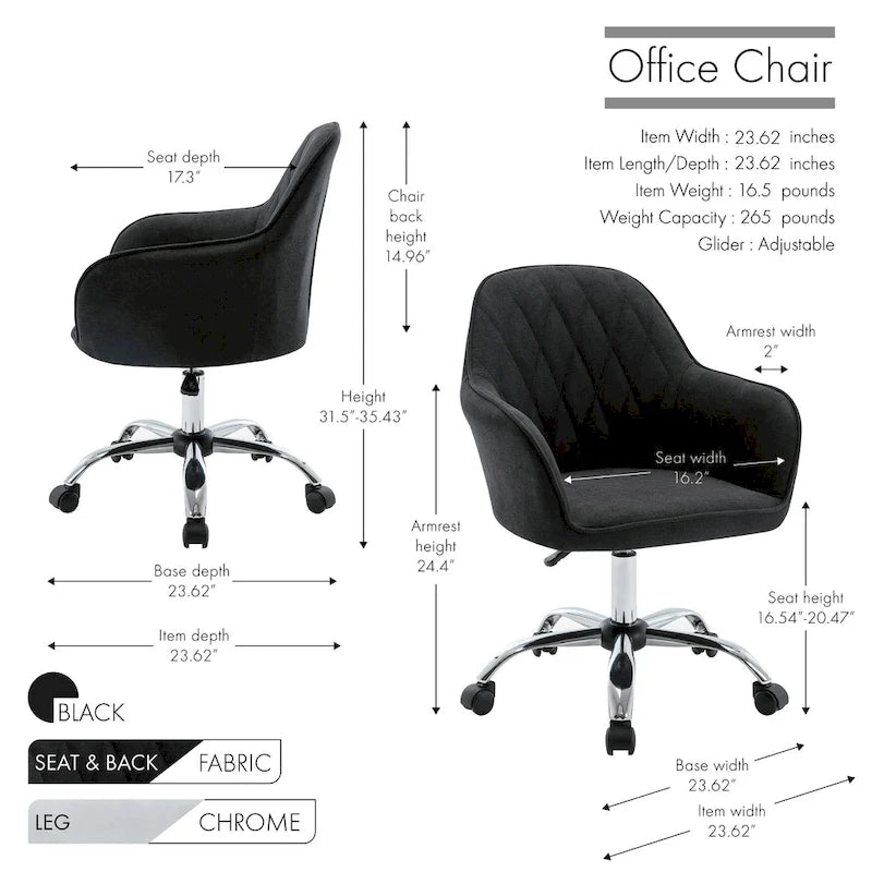 Bureau et chaises de bureau à domicile, recouverts de tissu, avec roulettes