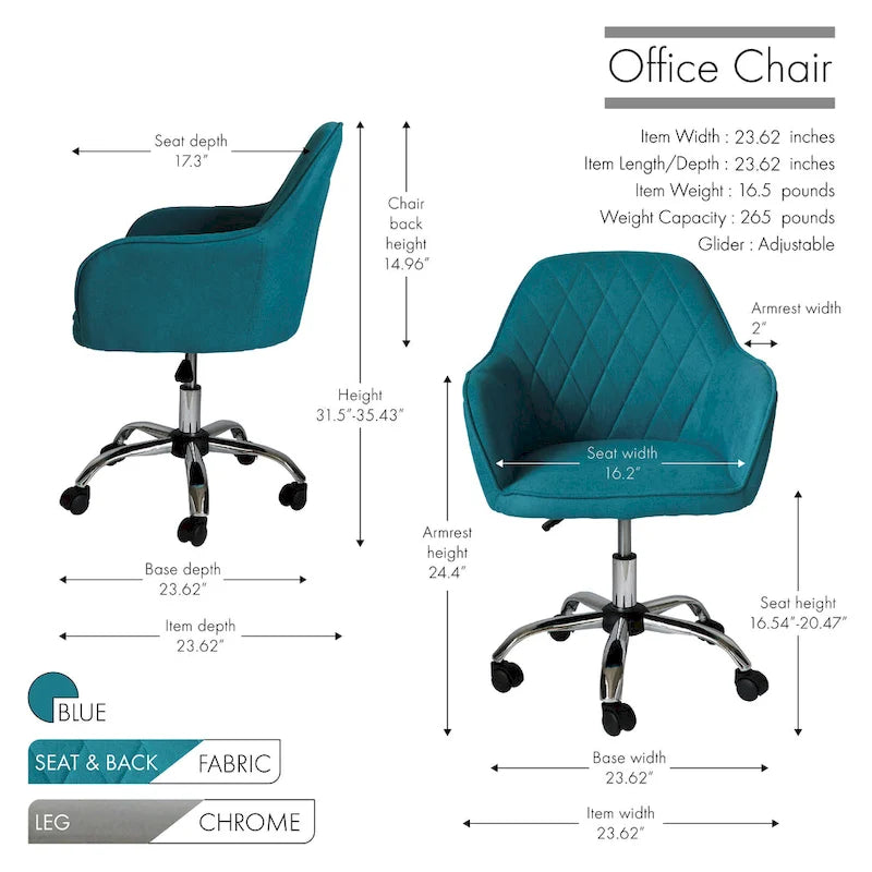 Bureau et chaises de bureau à domicile, recouverts de tissu, avec roulettes