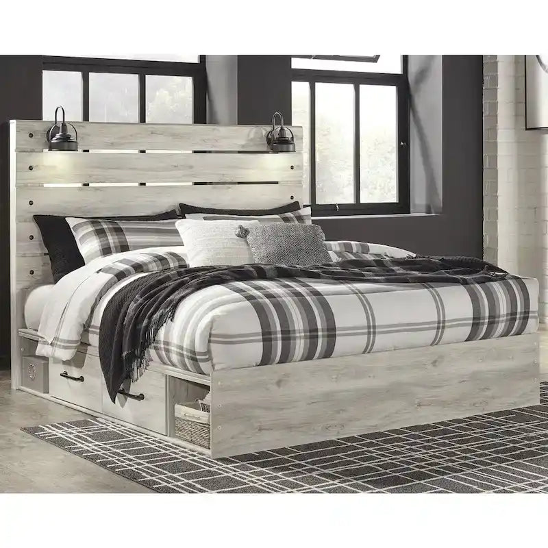 Lit-panneau blanc avec deux tiroirs de rangement sous le lit