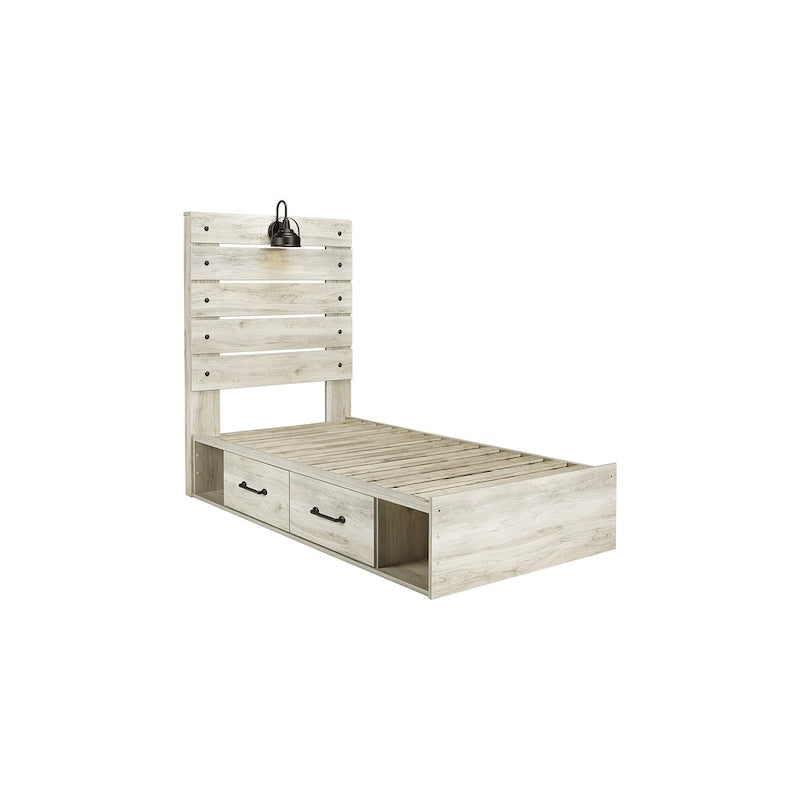 Lit-panneau blanc avec deux tiroirs de rangement sous le lit