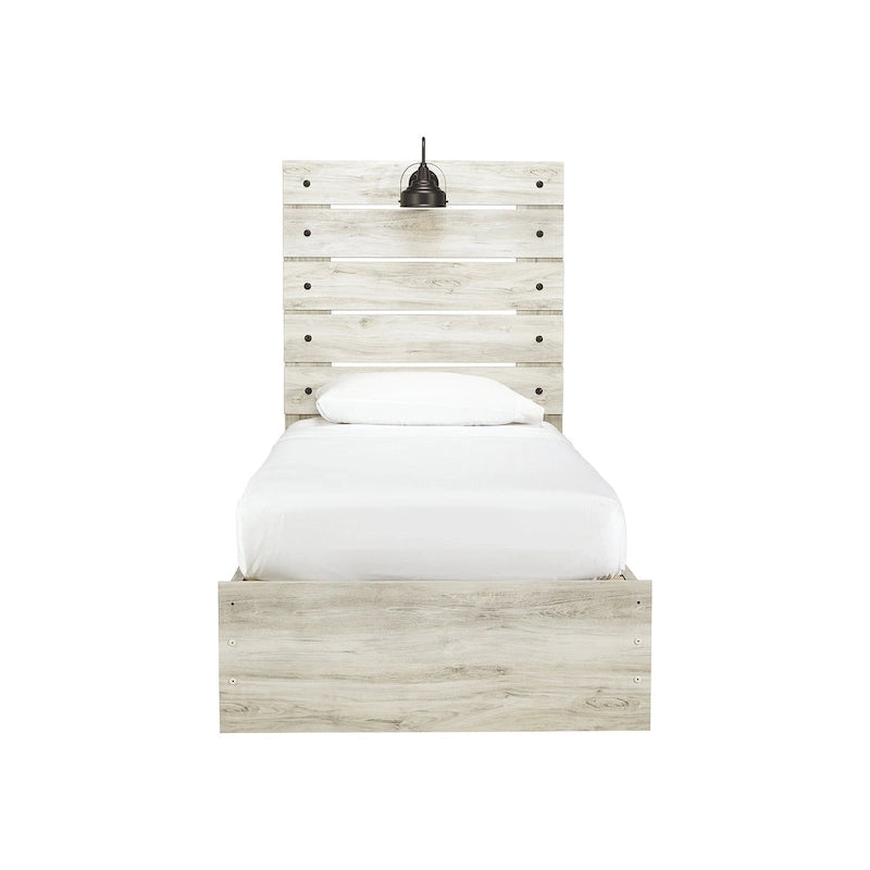 Lit-panneau blanc avec deux tiroirs de rangement sous le lit