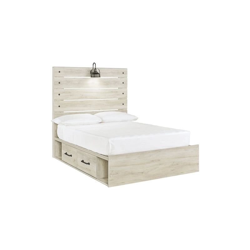 Lit-panneau blanc avec deux tiroirs de rangement sous le lit