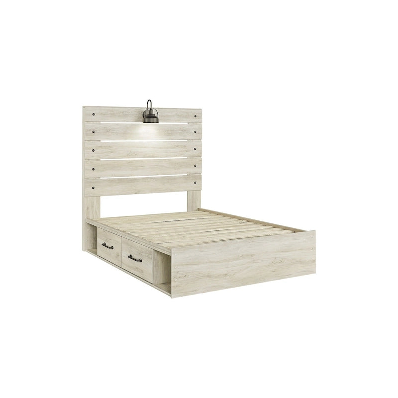 Lit-panneau blanc avec deux tiroirs de rangement sous le lit