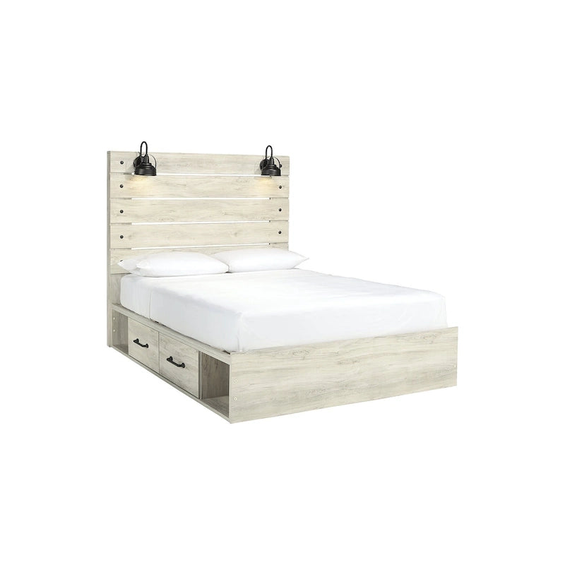 Lit-panneau blanc avec deux tiroirs de rangement sous le lit