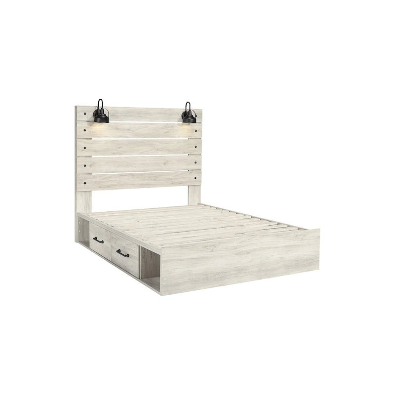 Lit-panneau blanc avec deux tiroirs de rangement sous le lit