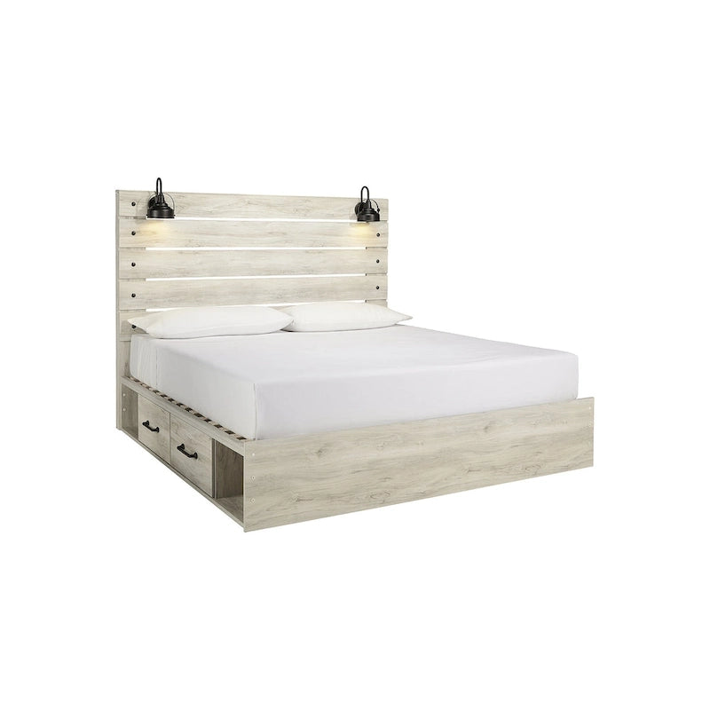 Lit-panneau blanc avec deux tiroirs de rangement sous le lit
